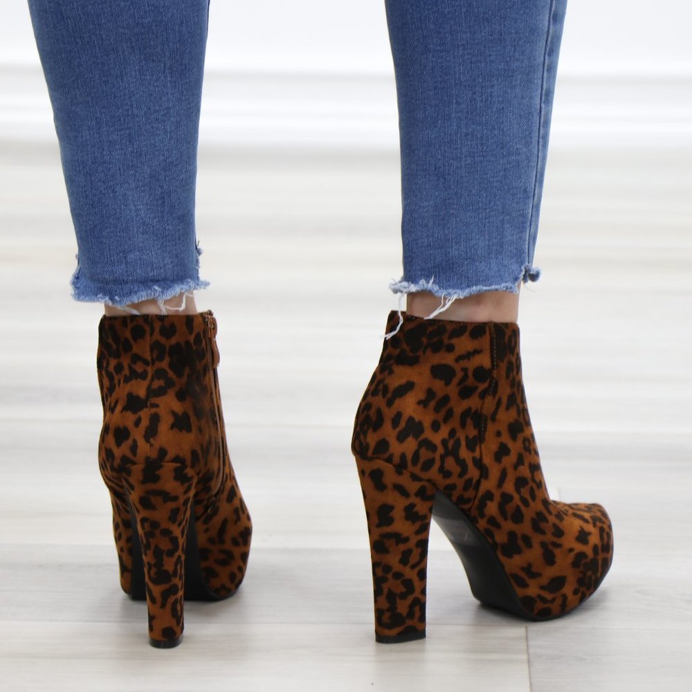 Platform Leopard Suede Ankle Heeled Booties - Picture 6 of 14